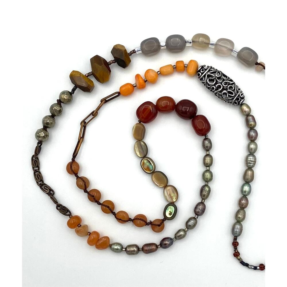 Silpada Sterling Silver Spice Box Necklace 50" Agate Pearl Shell Tiger Eye N2421